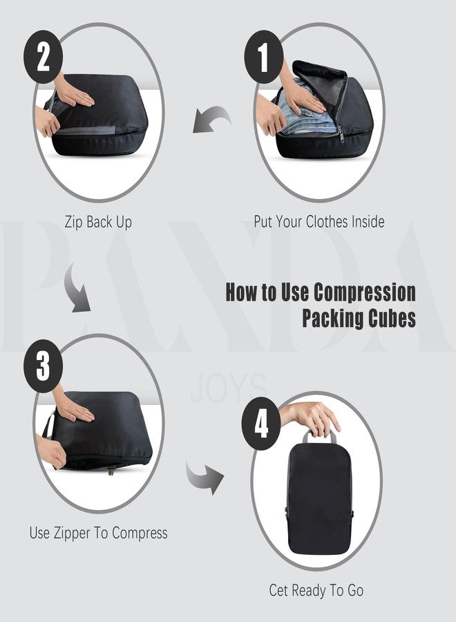 PANDA JOYS 4 Set Compression Packing Cubes Travel - Travel Accessories Expandable Packing Organizers for Carry On - Essentials Luggage Bags - Black - Image 2
